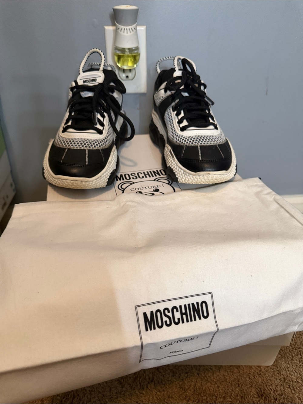 Moschino Black and White Chunky Lace-Up Sneakers